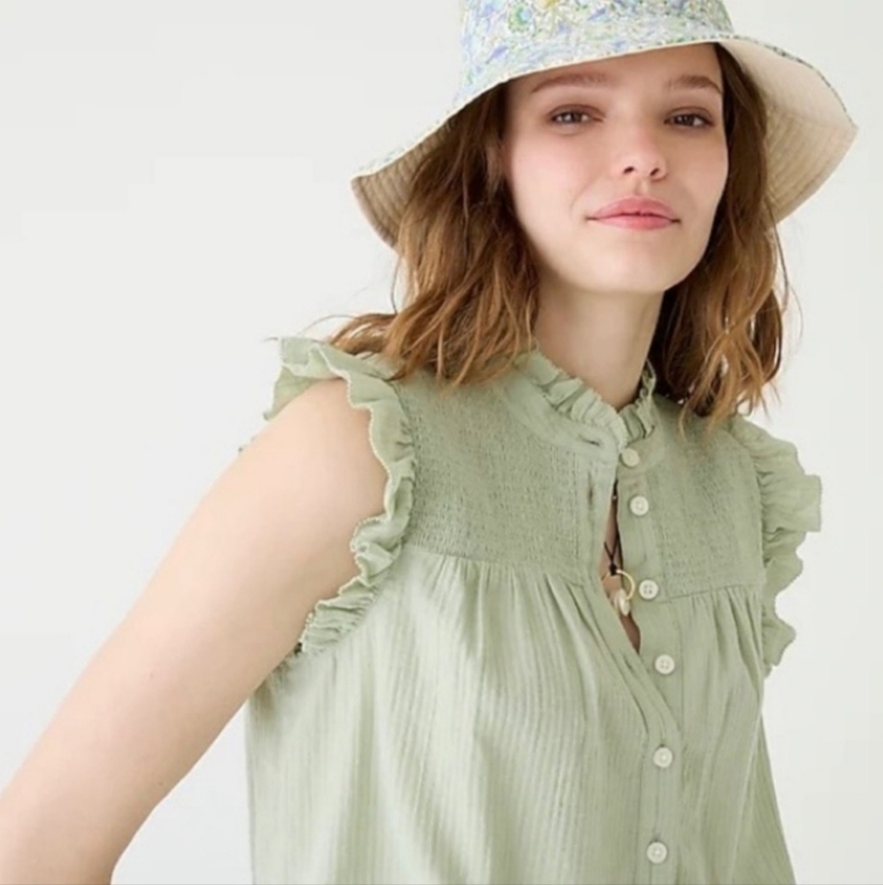 J. Crew Garden Soft Gauze Sage Top with Flutter Sleeves; Size: Large